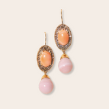 14K YG Oval Drops w Prong Set Coral, Pink Opal