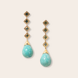 14K Yellow Gold Four Gold Small Squares with Bead Set Sapphires and Amazonite with Gold Cap