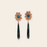 14K Yellow Gold Flower with Prong Set Turquoise and Matrix Opal Drops
