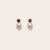 14K Yellow Gold Mini Disc Earrings with Black Pearl Seeds and Oval Pearl Drops