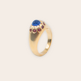 14K Yellow Gold Scalloped Ring with Blue Sapphire Cab & Lavender Sapphires
