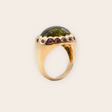 14K Yellow Gold Scalloped Ring with Green Tourmaline & Lavender Sapphires