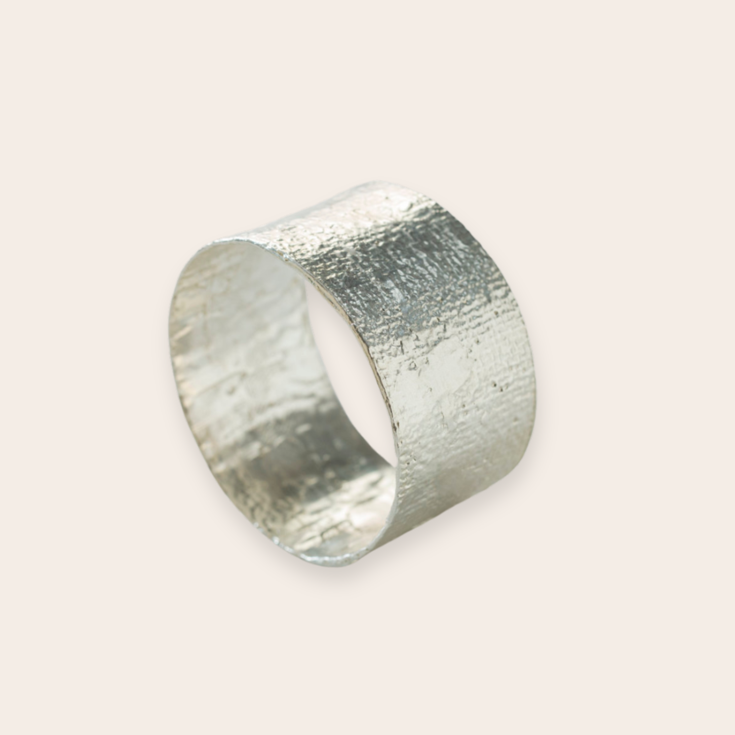 silver wide burlap bangle