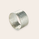 silver wide burlap bangle