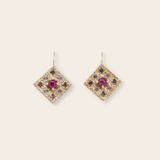 14K Yellow Gold Square Ruby and Lavender Sapphire Drop