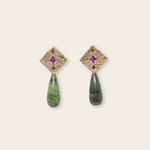 14K Yellow Gold Square with Amethyst, Lavender Sapphires, and Green Opal