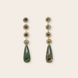 14k Yellow Gold Small Round Disc with Ombre Green Sapphires and Green Opal Drop