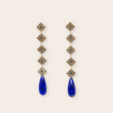 14K Yellow Gold Square drop with Sapphire and Lapis