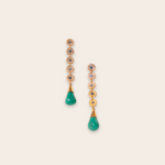 14k Yellow Gold Round with Five Bead Set Sapphires and Emerald Drop with Gold Bead Cap