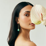 14K Yellow Gold Four Gold Small Squares with Bead Set Sapphires and Amazonite with Gold Cap