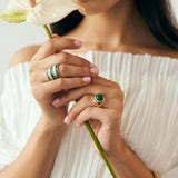 14K Yellow Gold Emerald Ring with Sapphire and Diamond