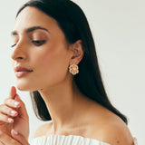 14K Yellow Gold Flower Stud with Prong Set Coral