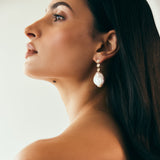 14K Yellow Gold Bead Set Pearl Rounds with Baroque Pearl Drop