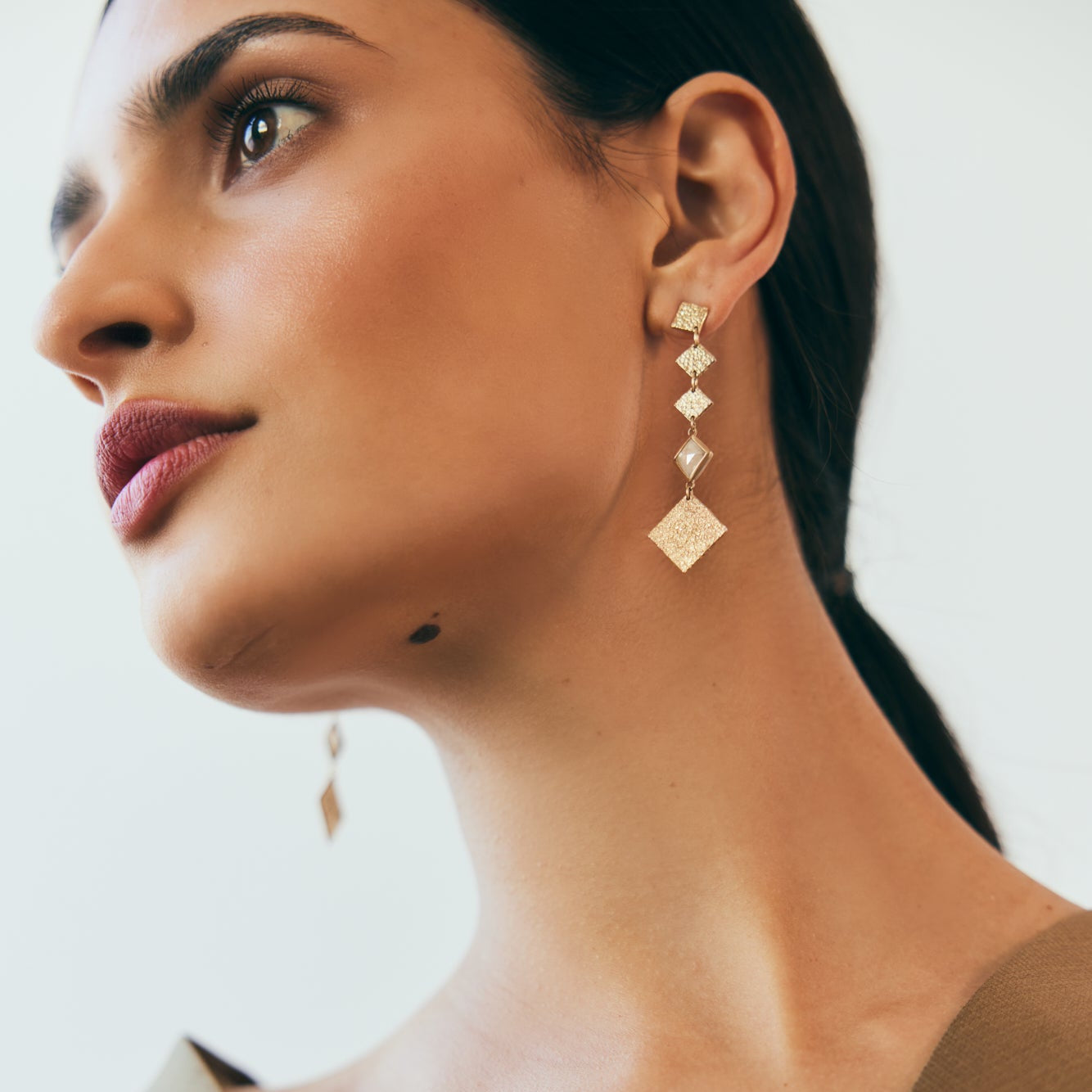 14k Yellow Gold Square drops with Rose Cut Diamonds