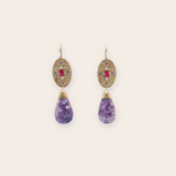 14k Yellow Gold Oval with Prong Set Marquis Ruby and Bead Set Iolite with Movado Opal with Gold Bead Cap on French Wire