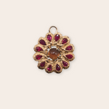 14K Yellow Gold Flower Charm with Prong Set Sapphire Cab and Ruby Pears