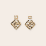 14k Yellow Gold Square Drop Earring