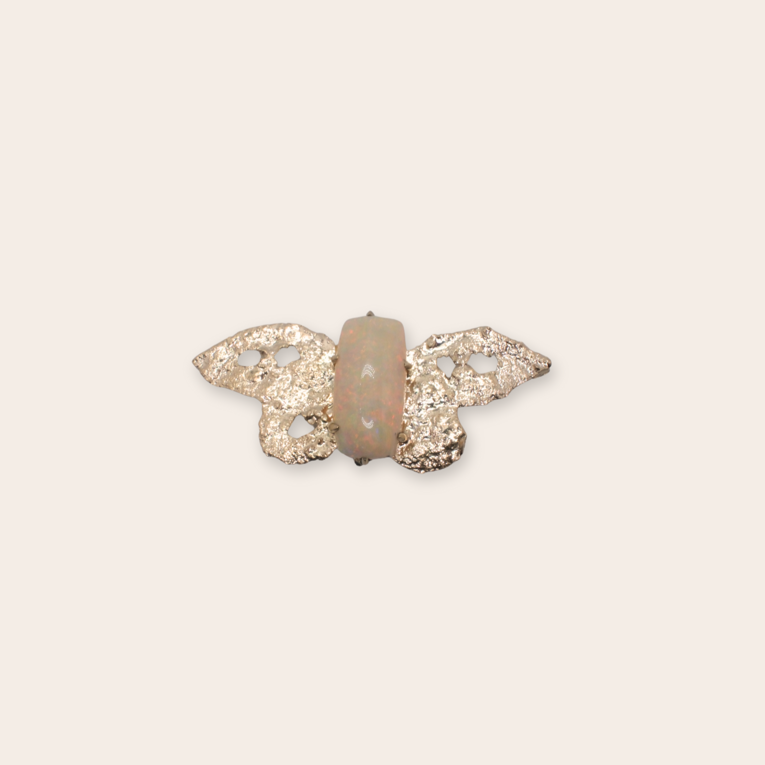 14K Yellow Gold Butterfly Brooch with Prong Set Opal Center