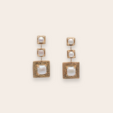 14K Yellow Gold Ascending Squares with Prong Set Pearl Cabochon on Posts