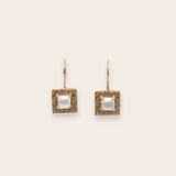 14k Yellow Gold Square with Prong Set Pearl Cabochon on French Wire