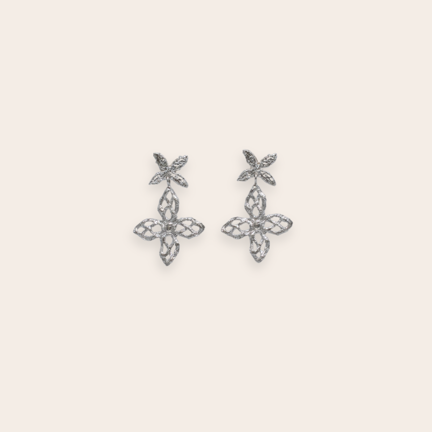 Silver Star Flower Drop Earring