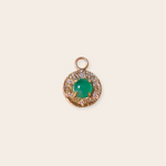 14k Yellow Gold Round Charm with Prong Set Emerald and Bead Set Diamonds