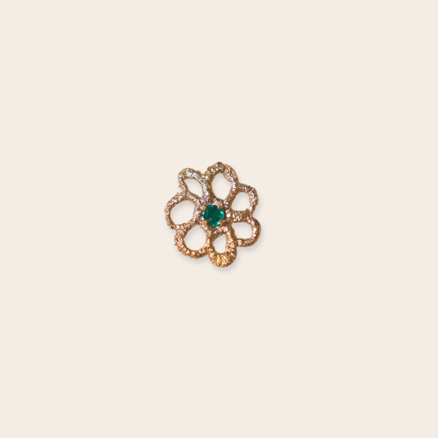 14k Yellow Gold Flower Charm with Emerald