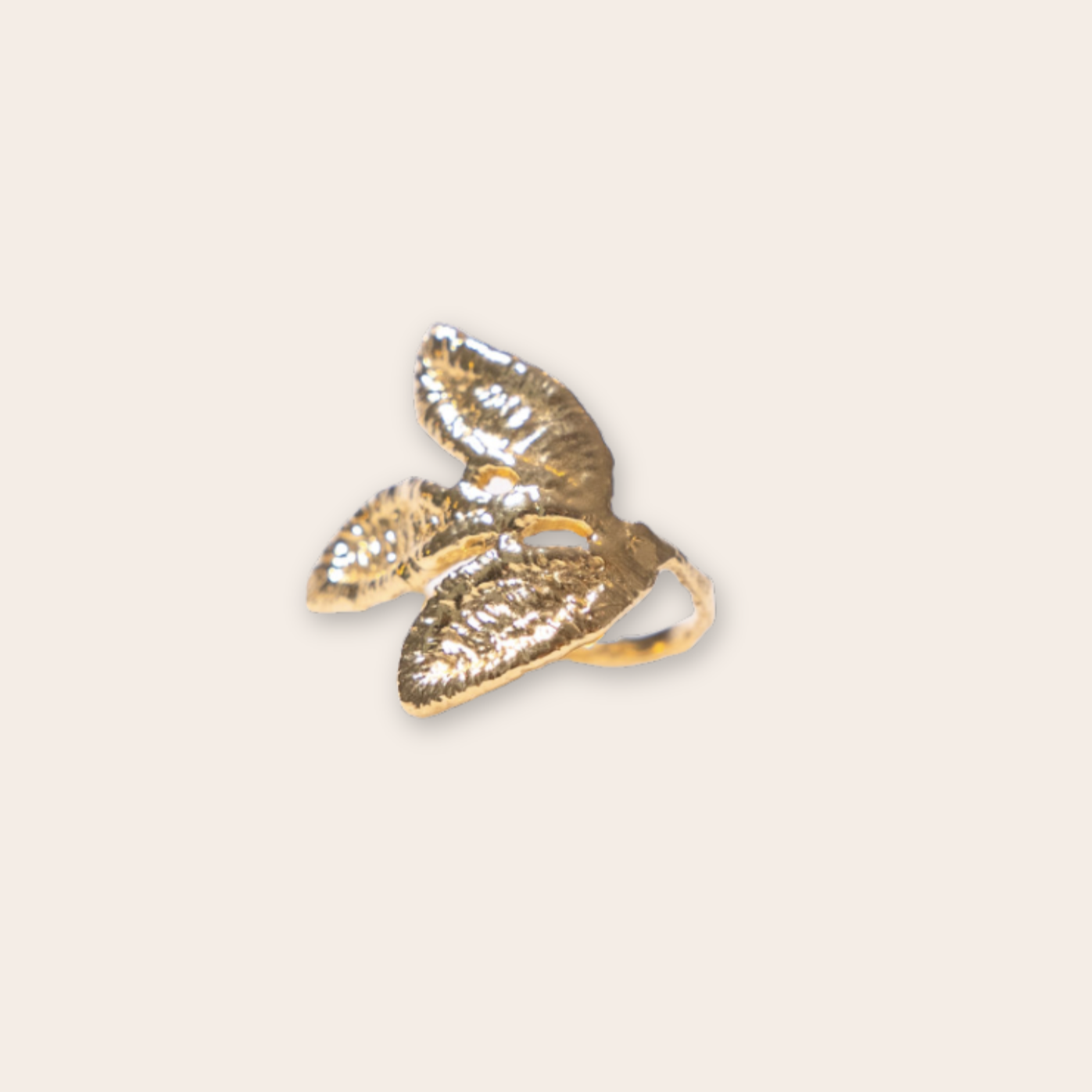 14K Yellow Gold Three Leaf Ring