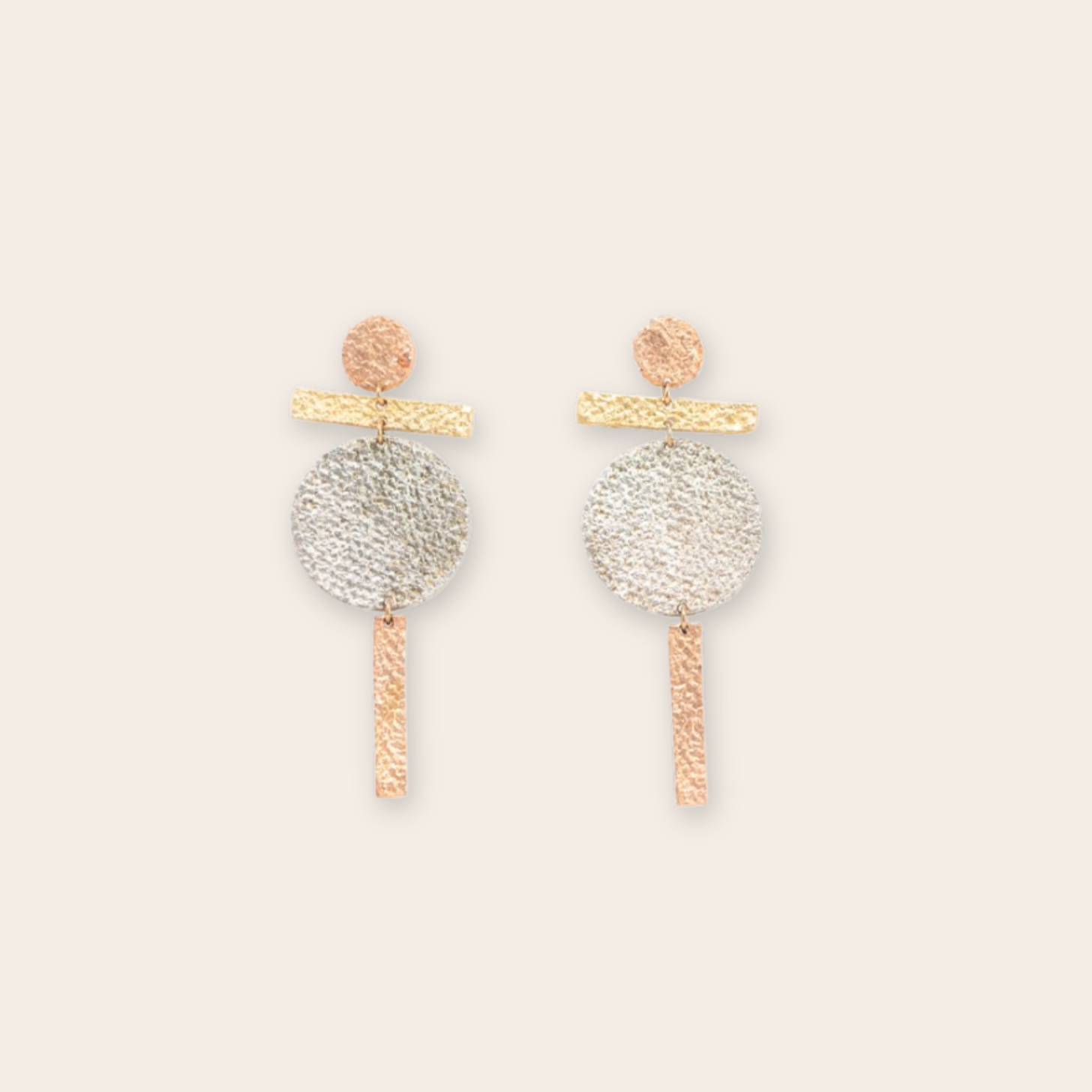 14K Yellow, Rose Gold, and Silver Geometric Earring