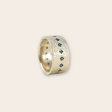 14k yellow white cigar band w blue sapphires