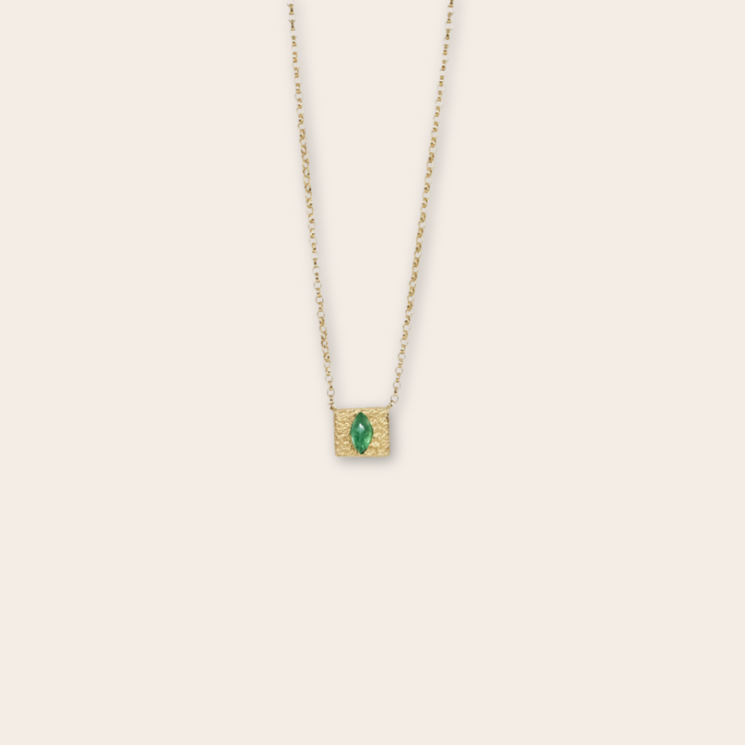 14K Yellow Square with Emerald Necklace