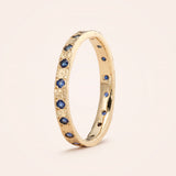 14K Canvas Skinny Stacker with Blue Round Cut Sapphires