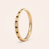 14K Canvas Skinny Stacker with Mini Round Cut Black Sapphires