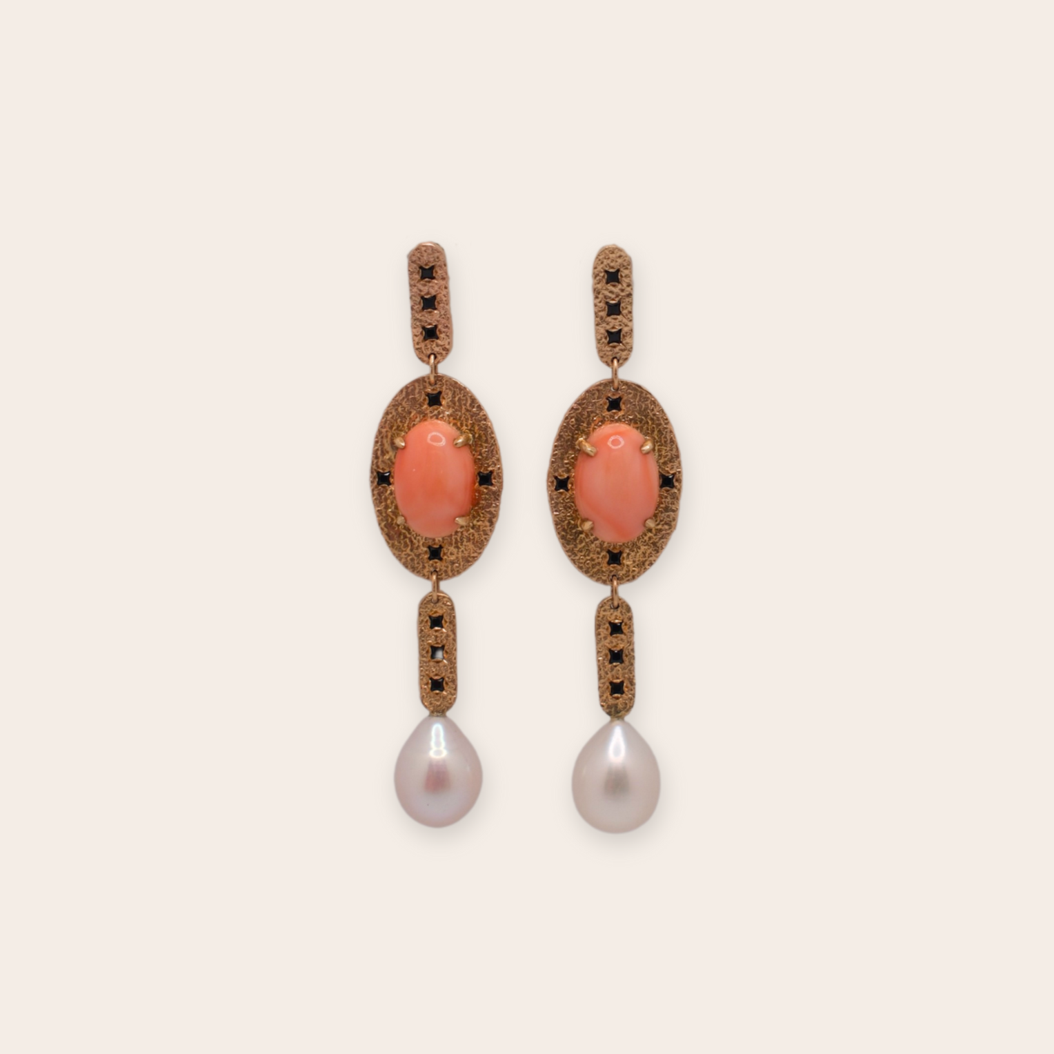 14K YG Long Ovals with Black Sapphires