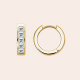 14K Yellow Gold Square Cut Diamond Huggies