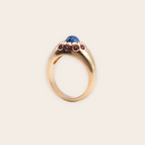14K Yellow Gold Scalloped Ring with Blue Sapphire Cab & Lavender Sapphires
