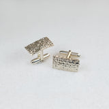 Sterling Silver Burlap Rectangular Cufflinks
