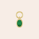 14K Yellow Gold Oval Cut Emerald Huggie Charms