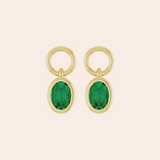 14K Yellow Gold Oval Cut Emerald Huggie Charms