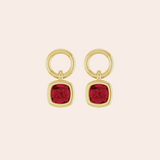 14K Yellow Gold Cushion Cut Ruby Huggie Charms