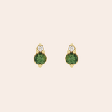 14K Yellow Gold Green Sapphire & Diamond Mini Studs