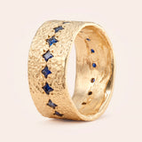 14K Canvas Cigar Band with Star Set Blue Sapphires
