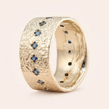 14K Yellow-White Canvas Cigar Band with Star Set Blue Sapphires