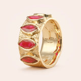 14K Canvas Cigar Band with Bezel Set Ruby Marquis