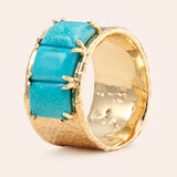 14K Canvas Cigar Band with Shared Prong Set Square Turquoise