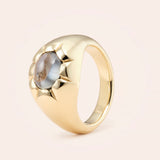 14K Yellow Gold Scalloped Pinky Ring with Blue Gray Sapphire Cab