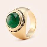 14K Yellow Gold Emerald Ring with Sapphire and Diamond