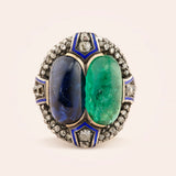 18K Yellow Gold Estate Ring with Emerald, Sapphire, Diamonds & Enamel