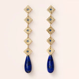 14K Yellow Gold Square drop with Sapphire and Lapis
