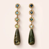 14k Yellow Gold Small Round Disc with Ombre Green Sapphires and Green Opal Drop